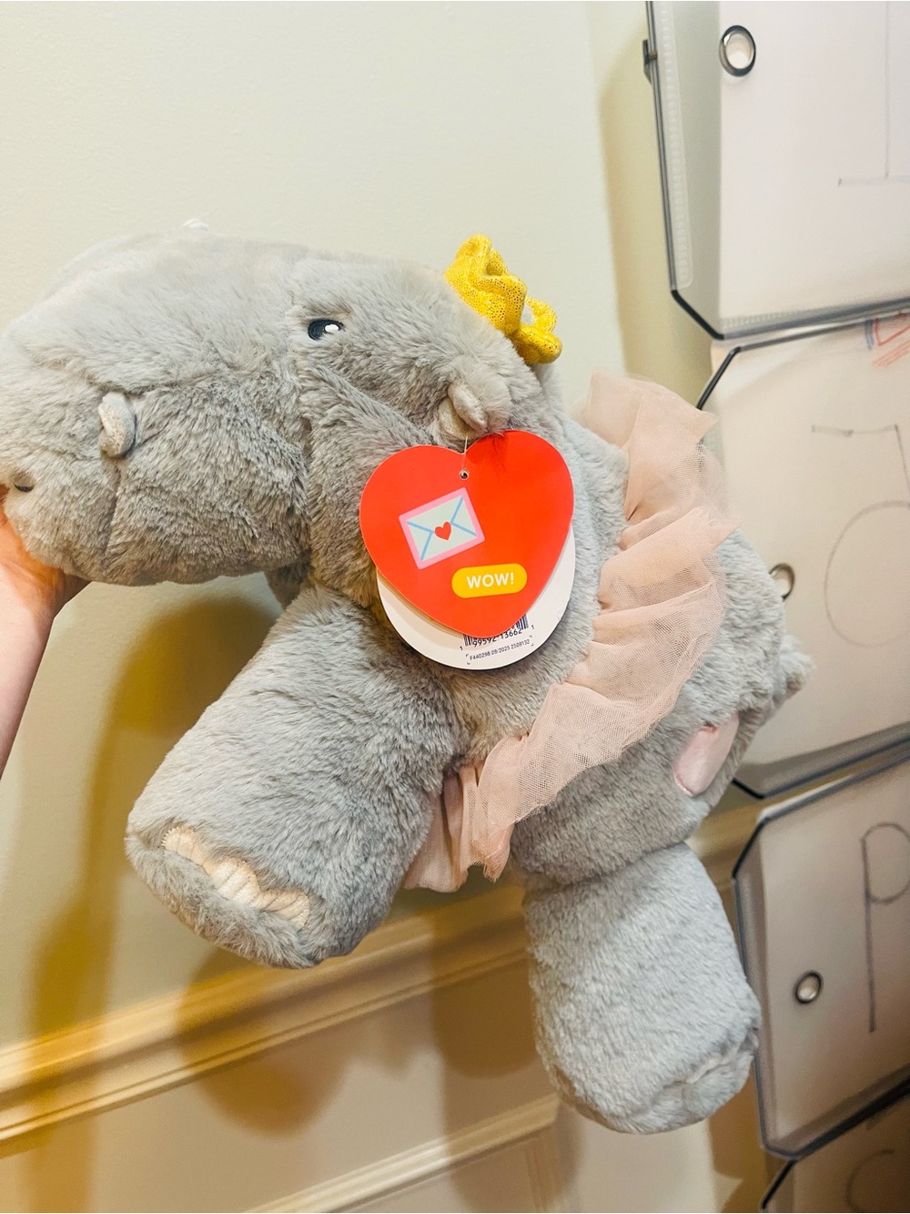 Plush Grey hippo Toy with Pink Tutu & Gold Crown - Kids Toy